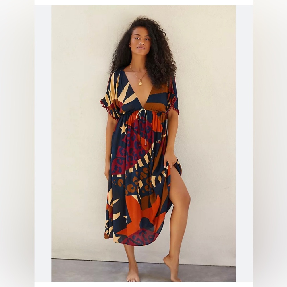 Farm Rio Short-Sleeve V-Neck Cover-Up Midi Dress Size Large NWT